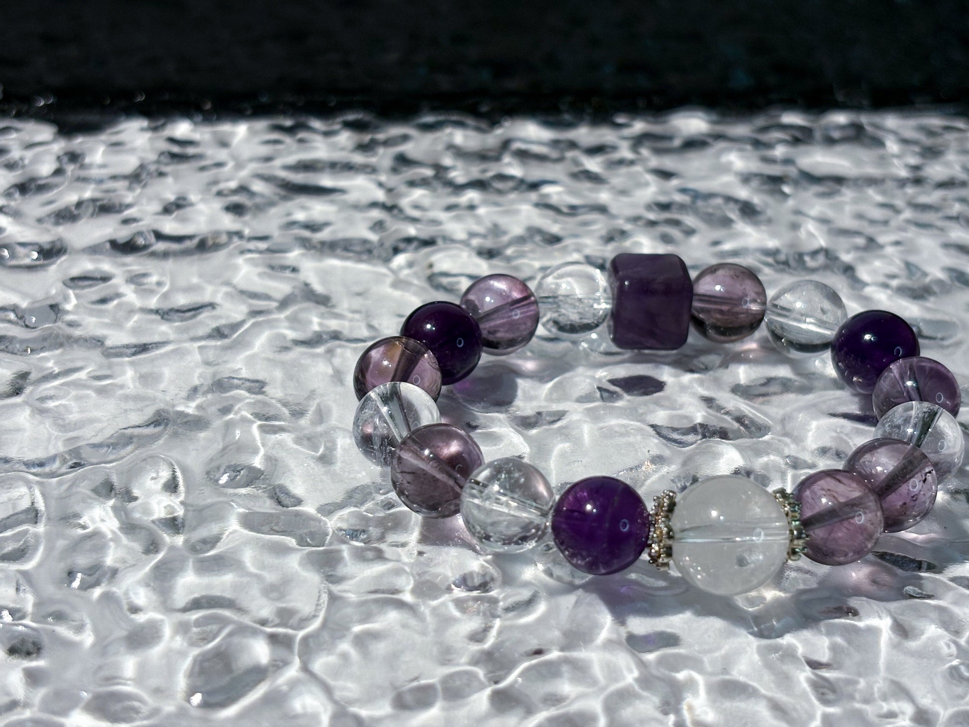 Amethyst, Clear Quartz & Amethyst Phantom Bracelet Healing Set Chakra - Balancing Crystal Jewelry - Nura Crystal