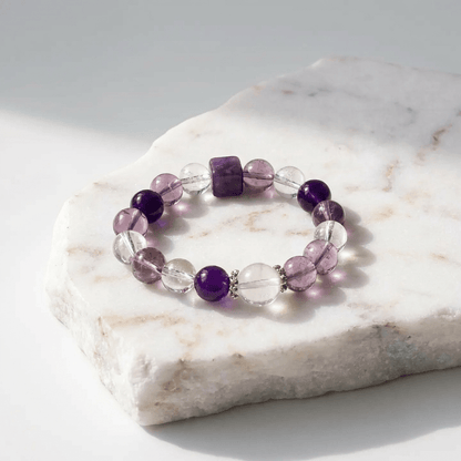 Amethyst, Clear Quartz & Amethyst Phantom Bracelet Healing Set Chakra - Balancing Crystal Jewelry - Nura Crystal