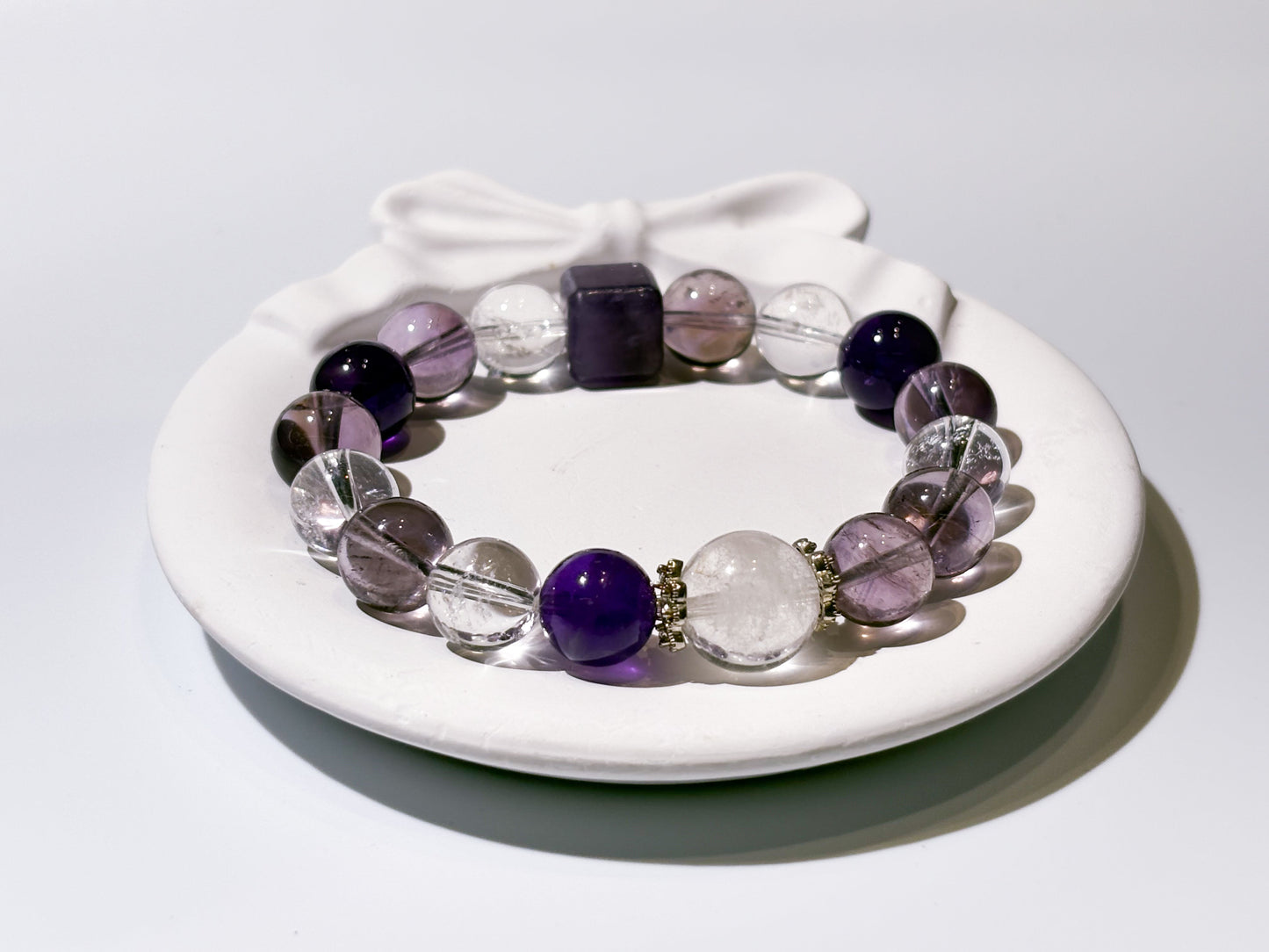 Amethyst, Clear Quartz & Amethyst Phantom Bracelet Healing Set Chakra - Balancing Crystal Jewelry - Nura Crystal
