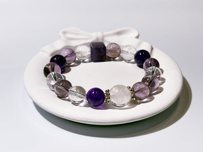 Amethyst, Clear Quartz & Amethyst Phantom Bracelet Healing Set Chakra - Balancing Crystal Jewelry - Nura Crystal
