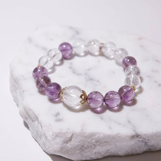 Amethyst & Clear Quartz Energy Healing Set Chakra - Balancing Crystal Jewelry - Nura Crystal