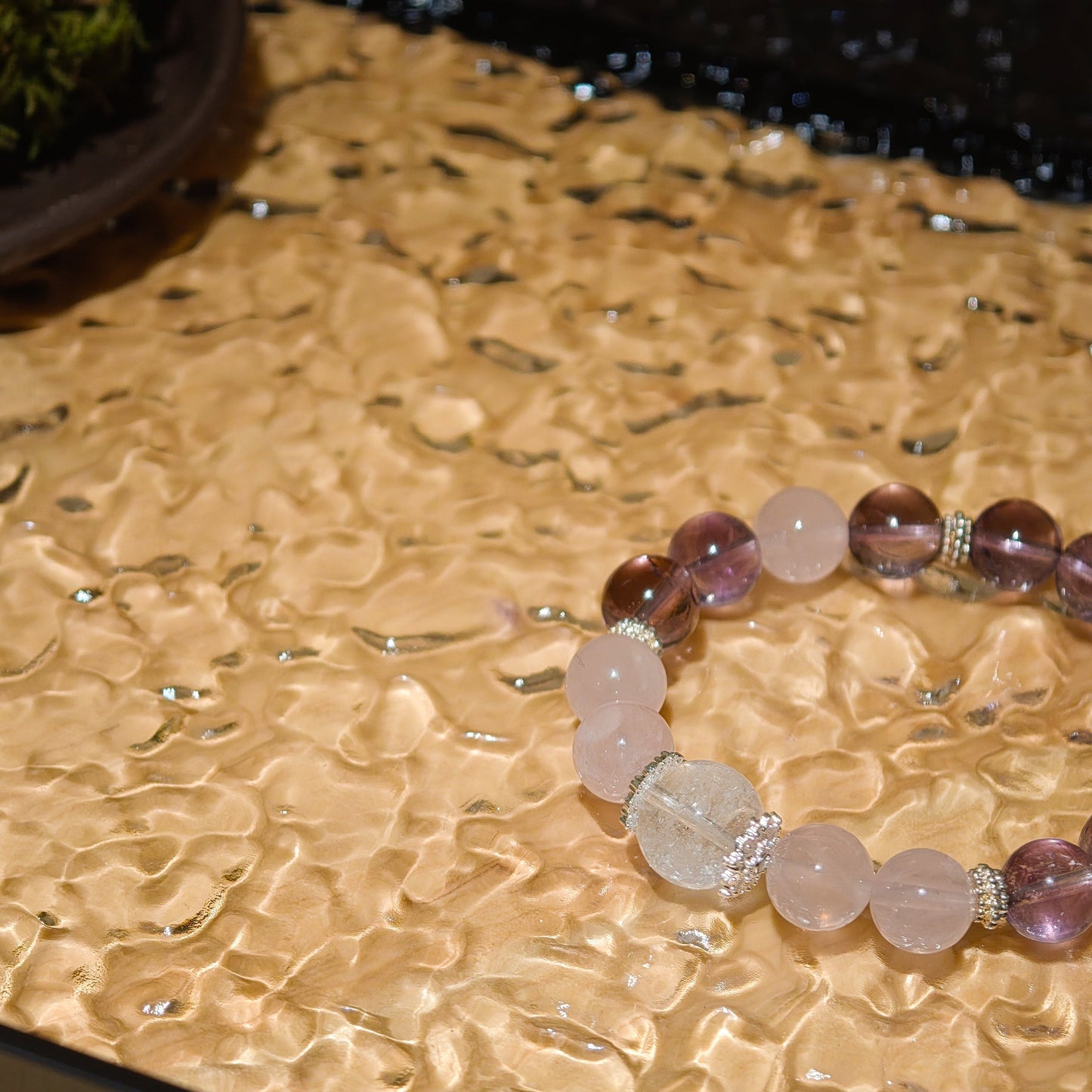 Amethyst & Madagascar Rose Quartz & White Phantom Quartz Bracelet Healing Set Chakra - Balancing Crystal Jewelry - Nura Crystal