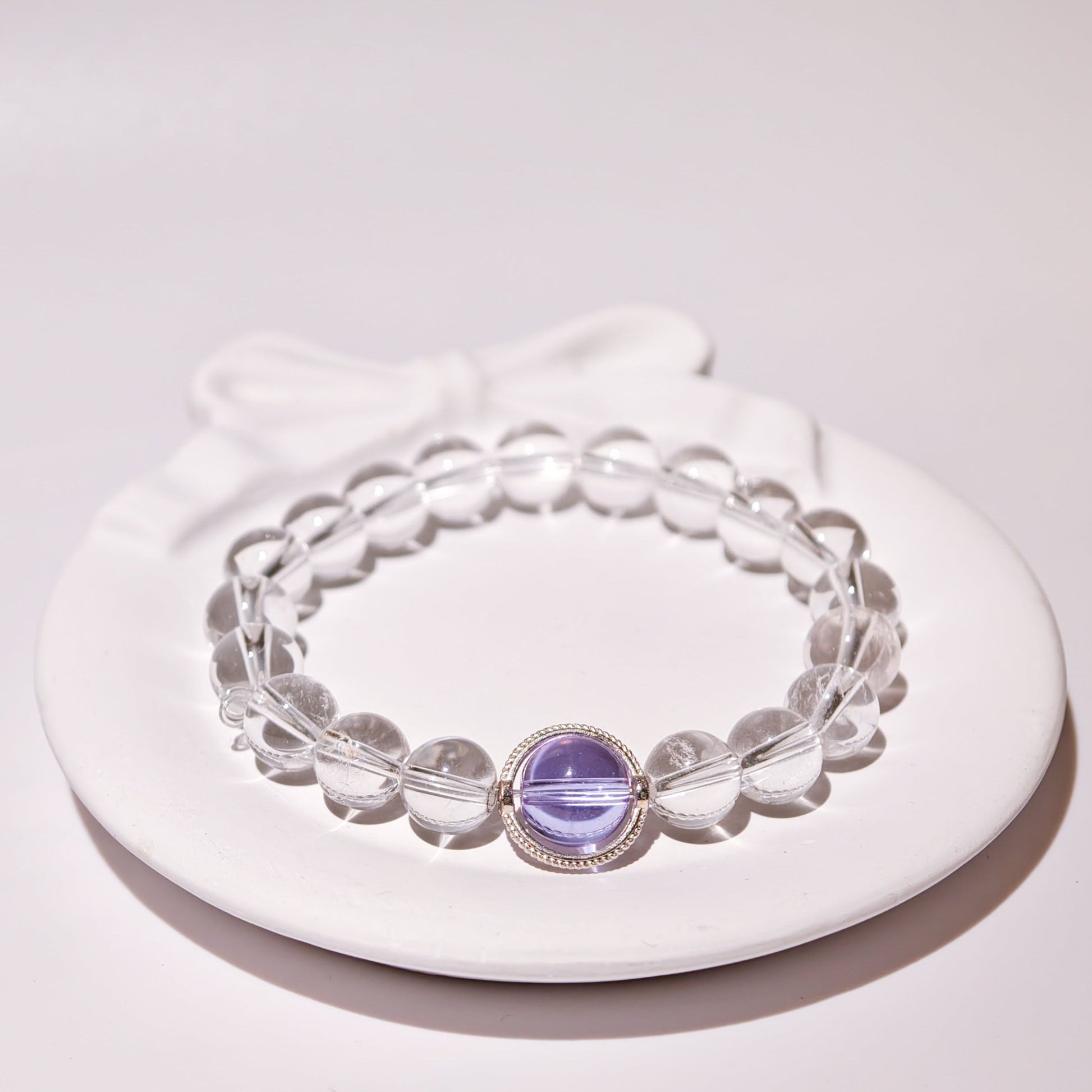 Amethyst & White Moonstone Bracelet Healing Set Chakra - Balancing Crystal Jewelry - Nura Crystal
