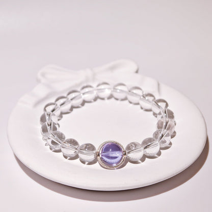 Amethyst & White Moonstone Bracelet Healing Set Chakra - Balancing Crystal Jewelry - Nura Crystal