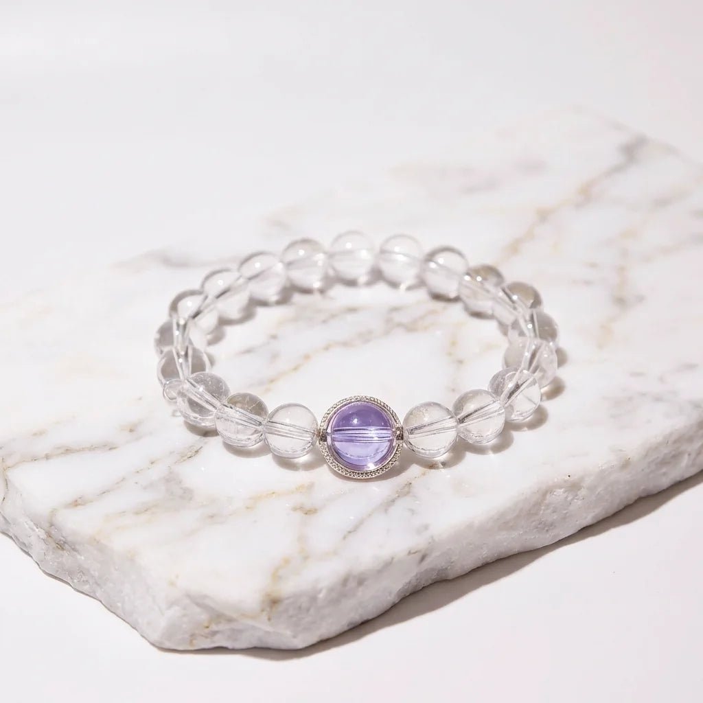 Amethyst & White Moonstone Bracelet Healing Set Chakra - Balancing Crystal Jewelry - Nura Crystal