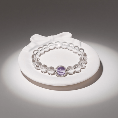 Amethyst & White Moonstone Bracelet Healing Set Chakra - Balancing Crystal Jewelry - Nura Crystal