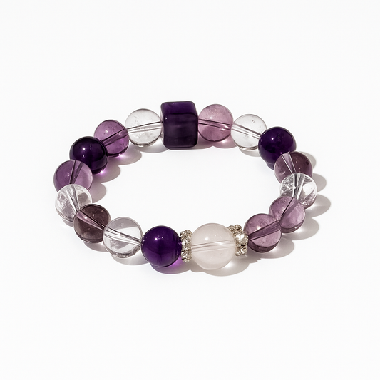 Amethyst, Clear Quartz & Amethyst Phantom Bracelet Healing Set Chakra - Balancing Crystal Jewelry