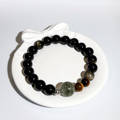 Golden Sheen Obsidian & Tiger's Eye & Green Phantom Quartz Bracelet Healing Set Chakra - Balancing Crystal Jewelry - Nura Crystal