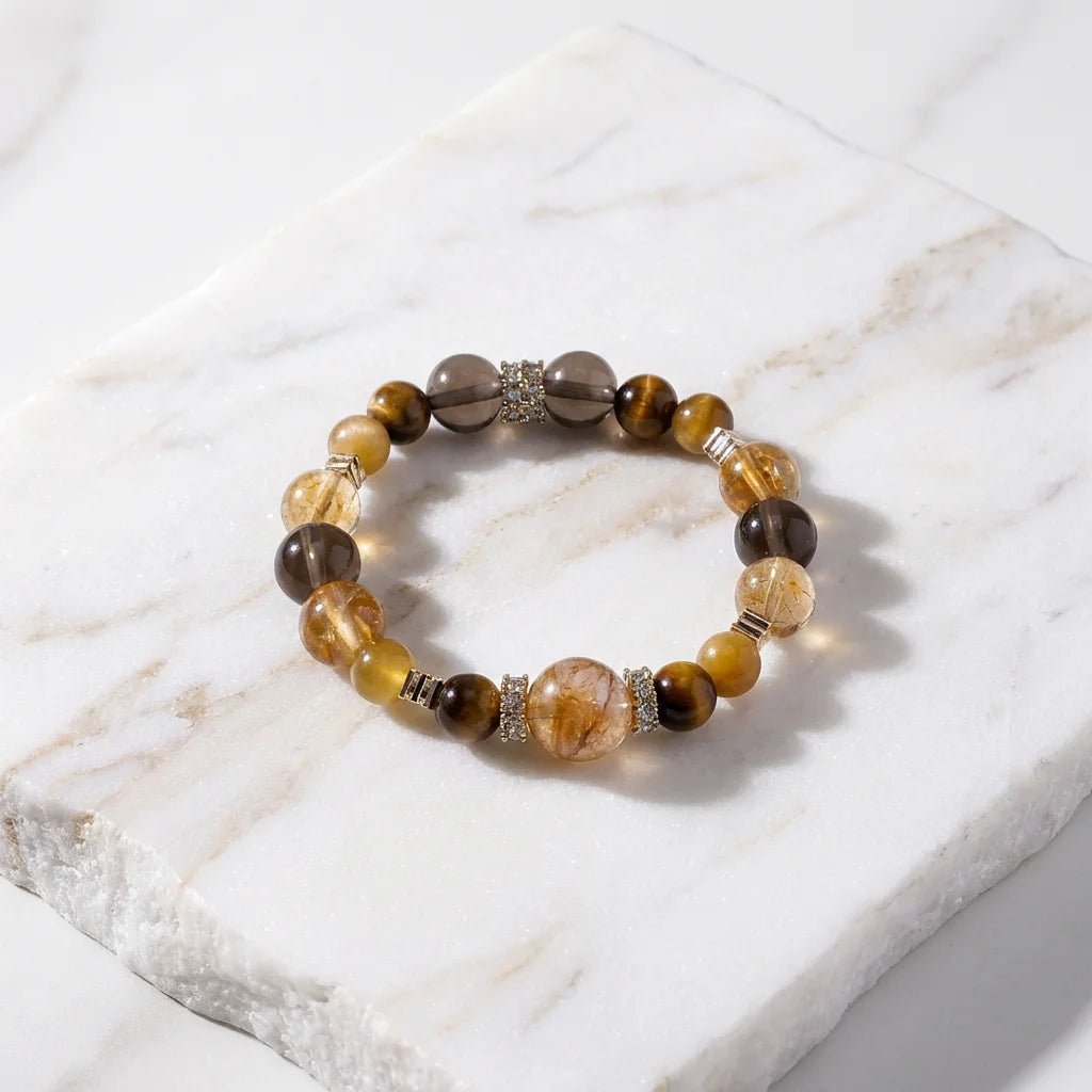 Golden Titanium Rutilated Quartz & Golden Tiger's Eye Bracelet Healing Set Chakra - Balancing Crystal Jewelry） - Nura Crystal