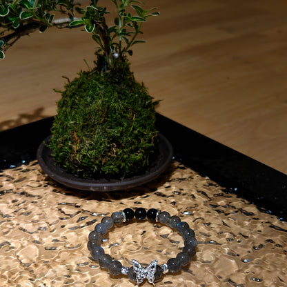 Grey Moonstone & Obsidian Bracelet Healing Set Chakra - Balancing Crystal Jewelry - Nura Crystal