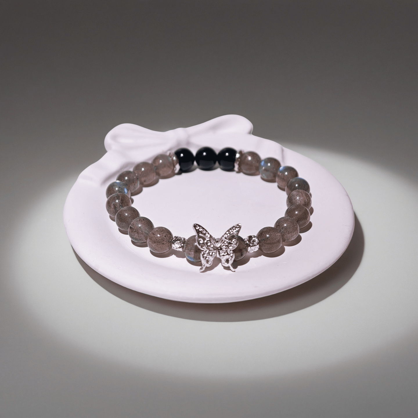 Grey Moonstone & Obsidian Bracelet Healing Set Chakra - Balancing Crystal Jewelry - Nura Crystal