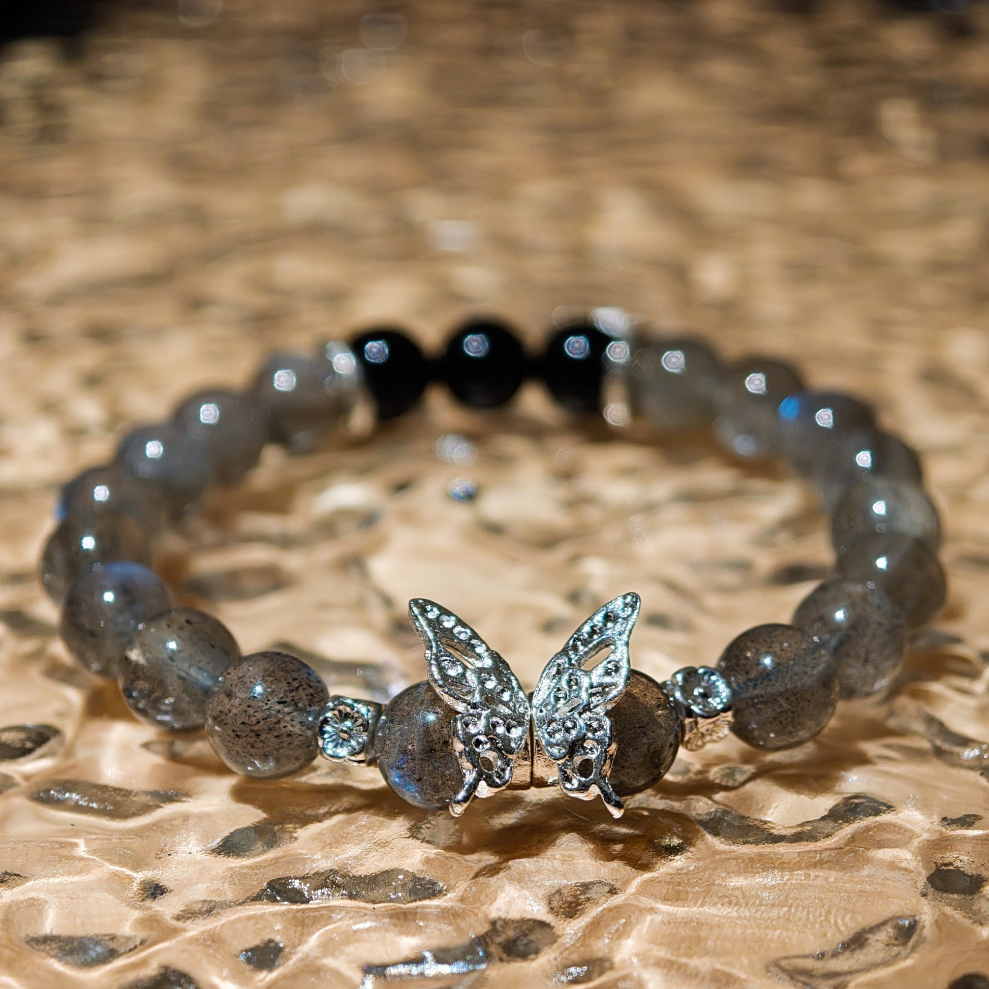 Grey Moonstone & Obsidian Bracelet Healing Set Chakra - Balancing Crystal Jewelry - Nura Crystal