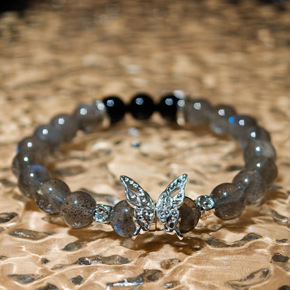 Grey Moonstone & Obsidian Bracelet Healing Set Chakra - Balancing Crystal Jewelry - Nura Crystal
