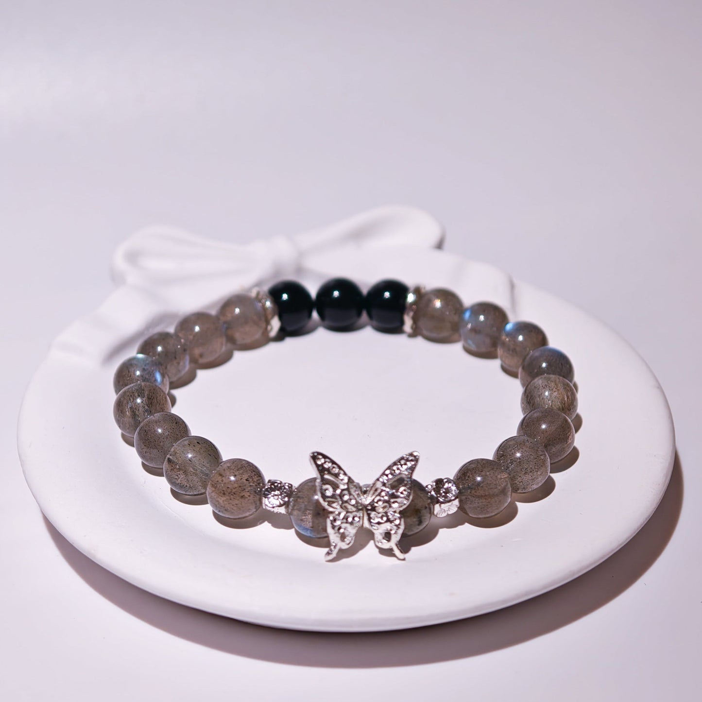 Grey Moonstone & Obsidian Bracelet Healing Set Chakra - Balancing Crystal Jewelry - Nura Crystal