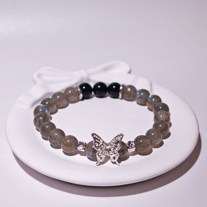 Grey Moonstone & Obsidian Bracelet Healing Set Chakra - Balancing Crystal Jewelry - Nura Crystal