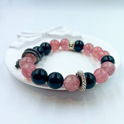 Strawberry Rose Quartz & Obsidian Coiling Dragon Crystal Chakra - Balancing Crystal Jewelry