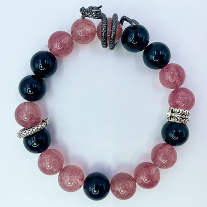 Strawberry Rose Quartz & Obsidian Coiling Dragon Crystal Chakra - Balancing Crystal Jewelry