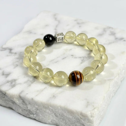 Lemon Citrine Tiger's Eye & Golden Sheen Obsidian Bracelet Healing Set Chakra - Balancing Crystal Jewelry - Nura Crystal