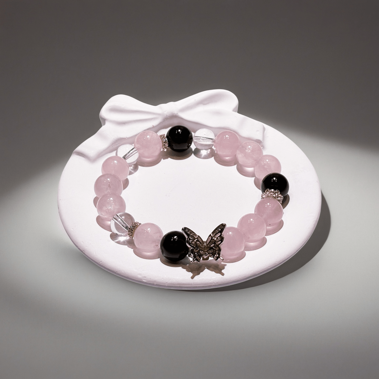 Madagascar Rose Quartz Obsidian & Clear Quartz Bracelet Healing Set Chakra - Balancing Crystal Jewelry - Nura Crystal