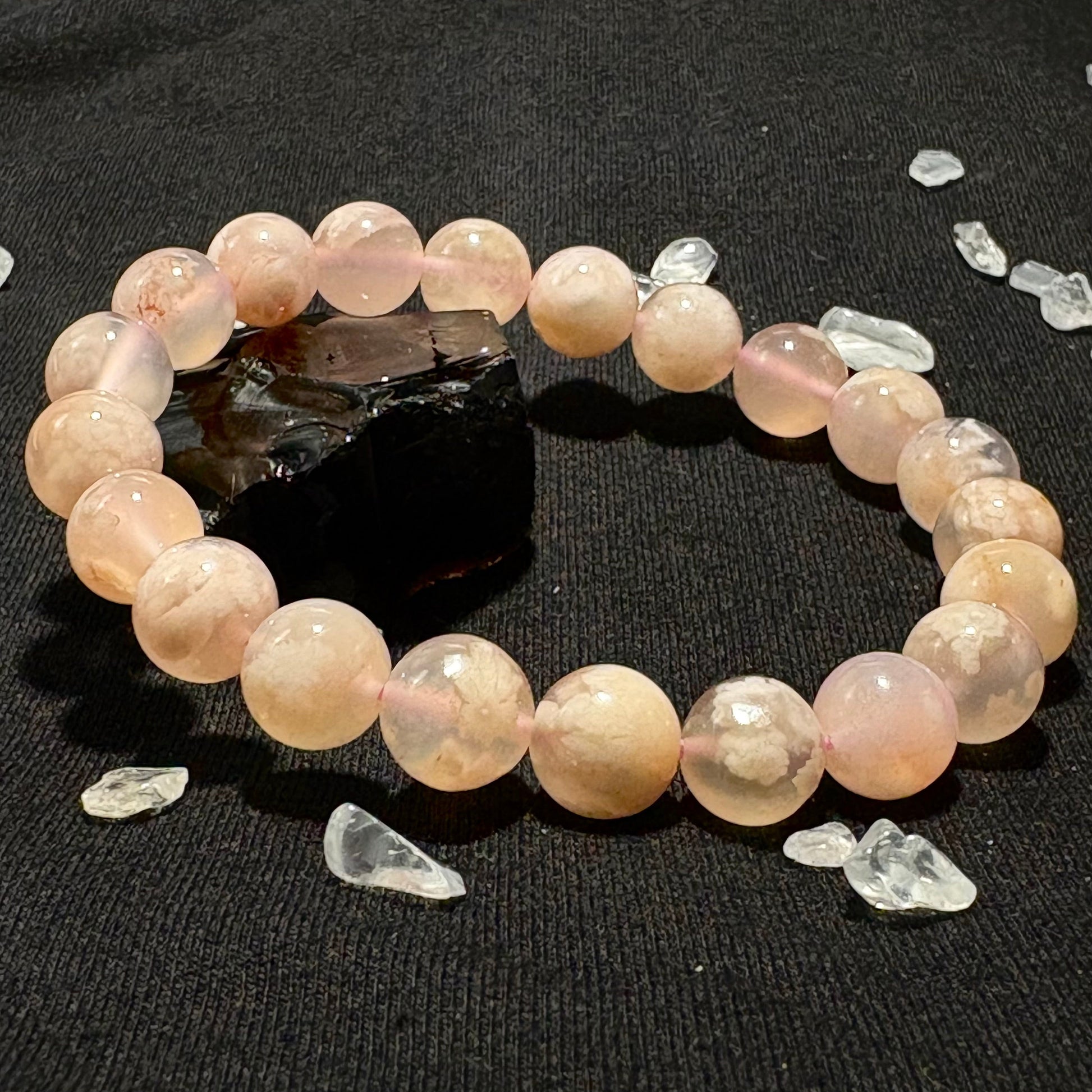 Natural Creamy Sakura Agate Bracelet | Gentle Healing & Self - Love Crystal | Flower Agate Jewelry for Anxiety Relief & New Beginnings | Aesthetic Women's Bracelet - Nura Crystal