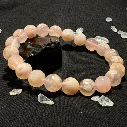 Natural Creamy Sakura Agate Bracelet | Gentle Healing & Self - Love Crystal | Flower Agate Jewelry for Anxiety Relief & New Beginnings | Aesthetic Women's Bracelet - Nura Crystal
