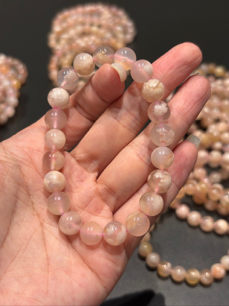 Natural Creamy Sakura Agate Bracelet | Gentle Healing & Self - Love Crystal | Flower Agate Jewelry for Anxiety Relief & New Beginnings | Aesthetic Women's Bracelet - Nura Crystal