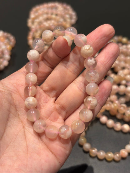 Natural Creamy Sakura Agate Bracelet | Gentle Healing & Self - Love Crystal | Flower Agate Jewelry for Anxiety Relief & New Beginnings | Aesthetic Women's Bracelet - Nura Crystal