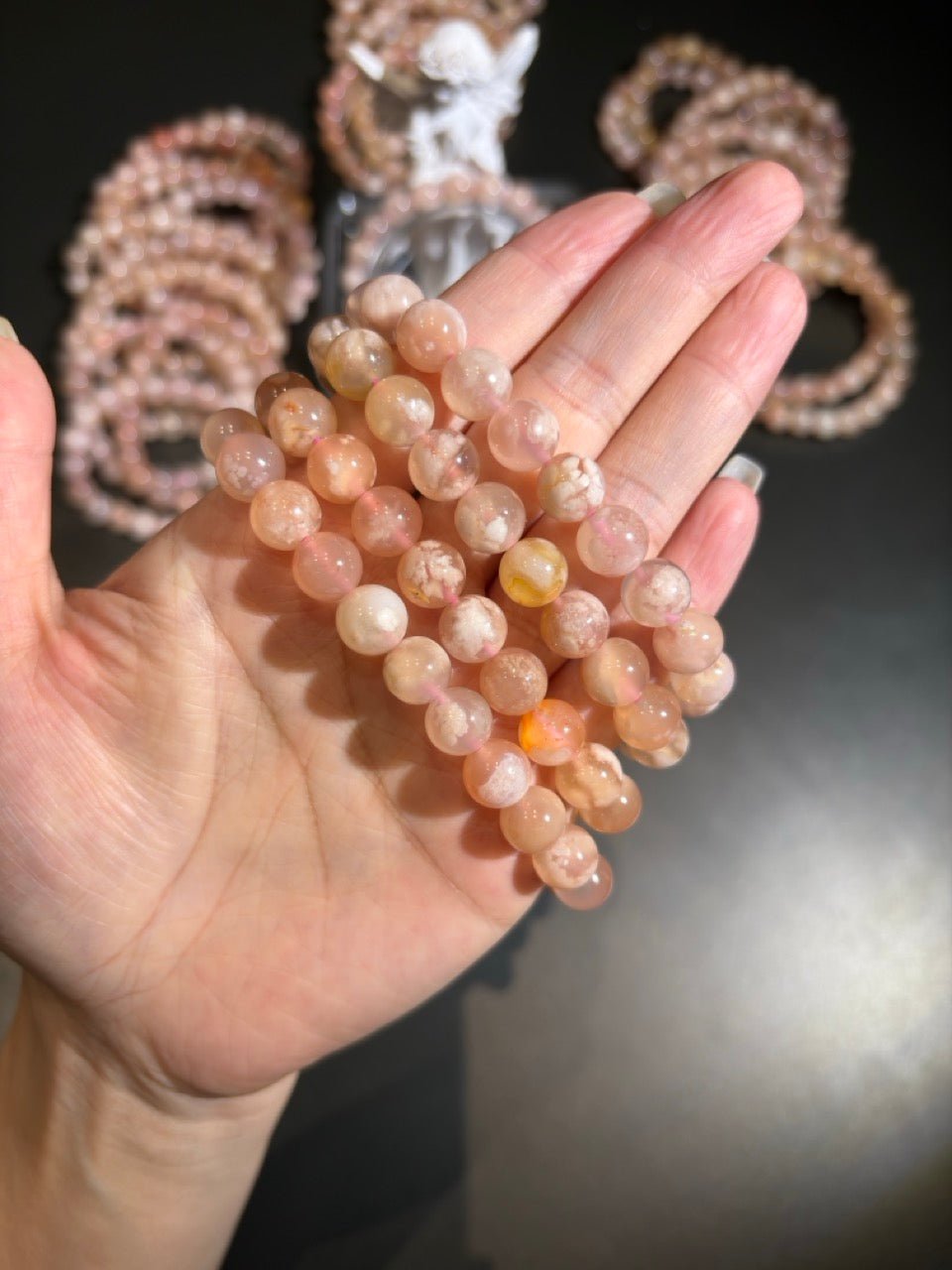 Natural Creamy Sakura Agate Bracelet | Gentle Healing & Self - Love Crystal | Flower Agate Jewelry for Anxiety Relief & New Beginnings | Aesthetic Women's Bracelet - Nura Crystal