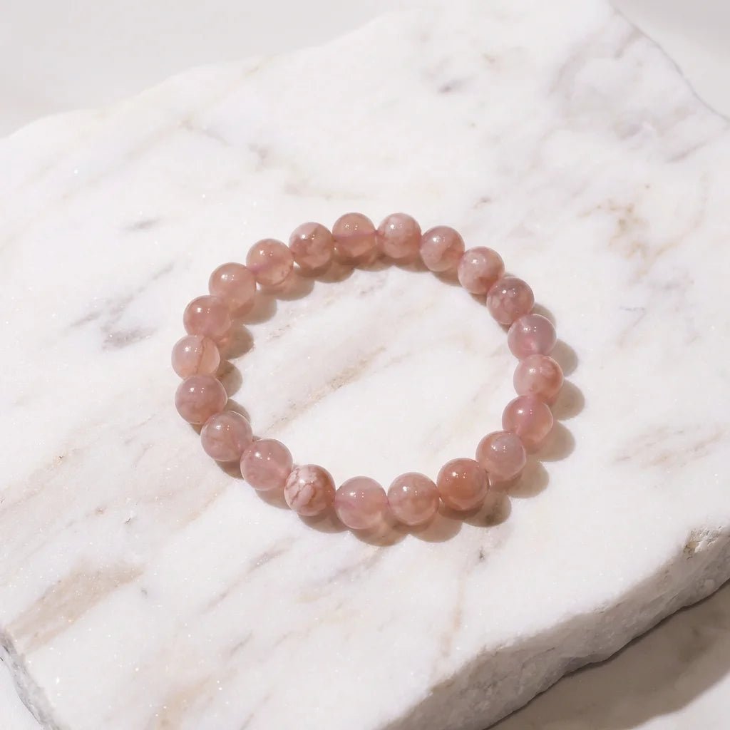 Natural Creamy Sakura Agate Bracelet | Gentle Healing & Self - Love Crystal | Flower Agate Jewelry for Anxiety Relief & New Beginnings | Aesthetic Women's Bracelet - Nura Crystal