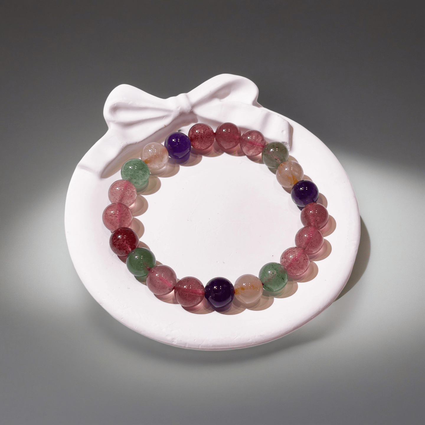 Natural Multi - Treasure Strawberry Quartz Bracelet | "The Socialite" Crystal | For Love, Relationships & Emotional Healing | Green, Rose & Red Strawberry Quartz Combo - Nura Crystal