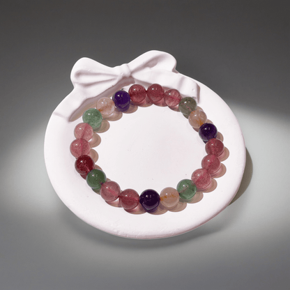 Natural Multi - Treasure Strawberry Quartz Bracelet | "The Socialite" Crystal | For Love, Relationships & Emotional Healing | Green, Rose & Red Strawberry Quartz Combo - Nura Crystal