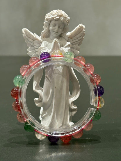 Natural Multi - Treasure Strawberry Quartz Bracelet | "The Socialite" Crystal | For Love, Relationships & Emotional Healing | Green, Rose & Red Strawberry Quartz Combo - Nura Crystal