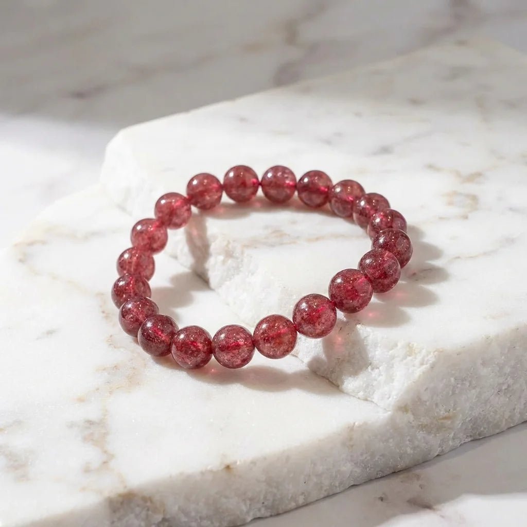 Natural Strawberry Quartz Bracelet | Attracting Soulmates, Enhancing Charm | Heart Chakra Crystal - Nura Crystal