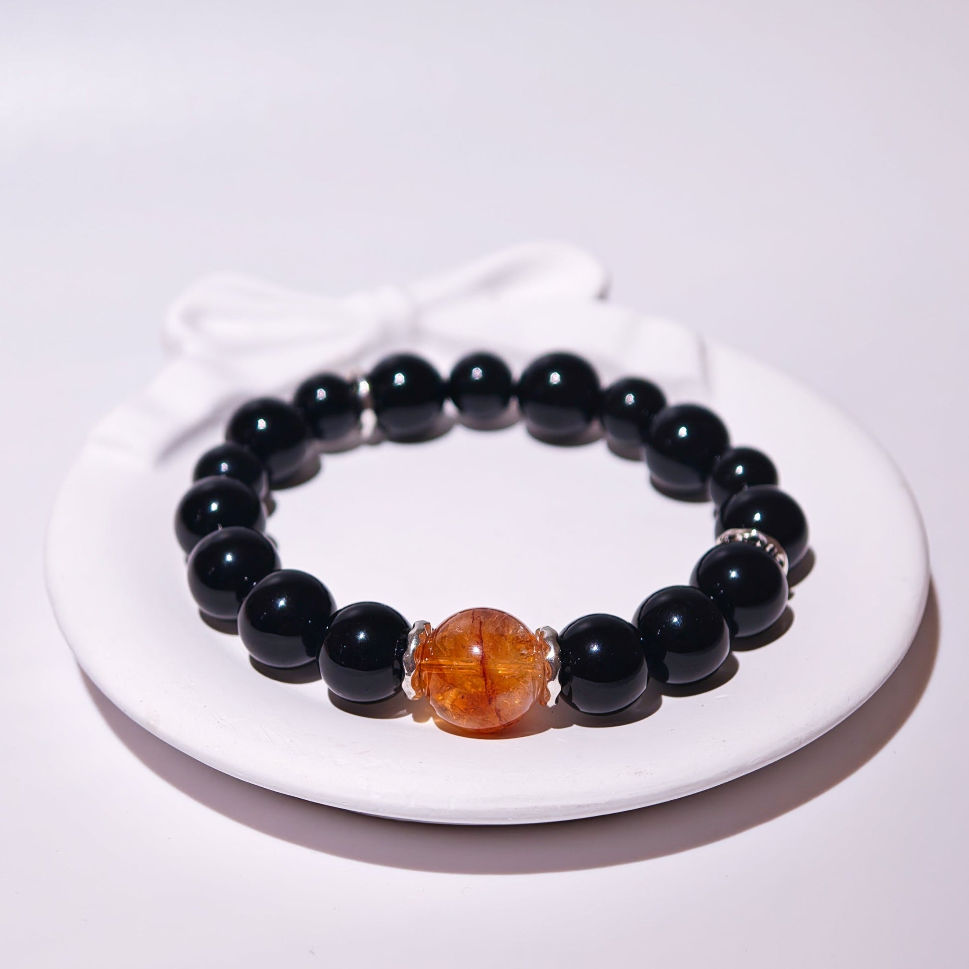 Obsidian & Citrine Energy Bracelet Healing Set Chakra - Balancing Crystal Jewelry - Nura Crystal