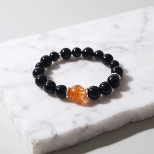 Obsidian & Citrine Energy Bracelet Healing Set Chakra - Balancing Crystal Jewelry - Nura Crystal