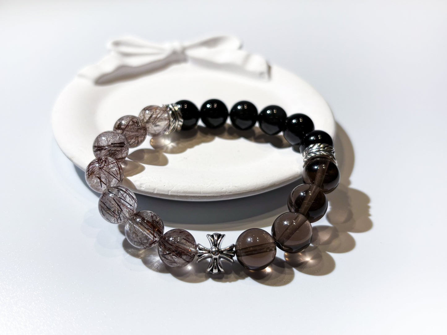 Obsidian, Red Ritualised Quartz & Ice Obsidian Bracelet Healing Set Chakra - Balancing Crystal Jewelry - Nura Crystal
