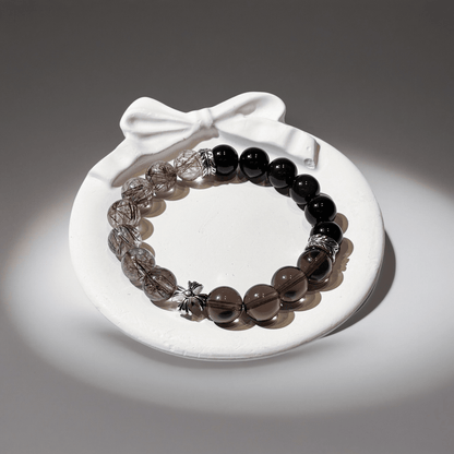 Obsidian, Red Ritualised Quartz & Ice Obsidian Bracelet Healing Set Chakra - Balancing Crystal Jewelry - Nura Crystal
