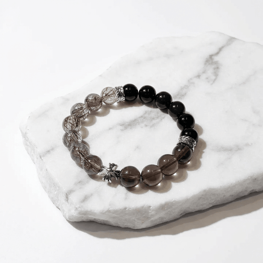 Obsidian, Red Ritualised Quartz & Ice Obsidian Bracelet Healing Set Chakra - Balancing Crystal Jewelry - Nura Crystal