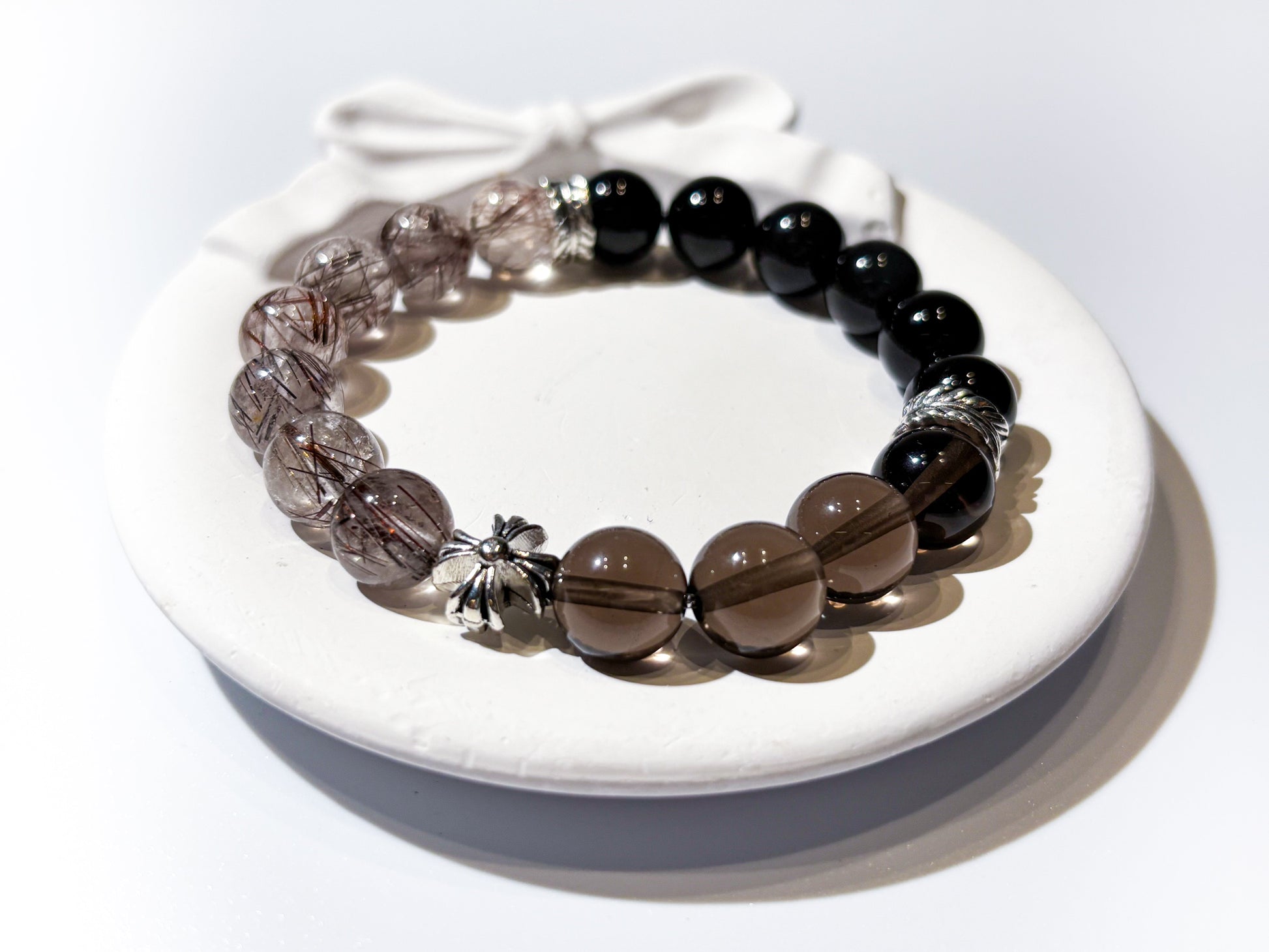 Obsidian, Red Ritualised Quartz & Ice Obsidian Bracelet Healing Set Chakra - Balancing Crystal Jewelry - Nura Crystal