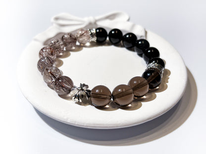 Obsidian, Red Ritualised Quartz & Ice Obsidian Bracelet Healing Set Chakra - Balancing Crystal Jewelry - Nura Crystal