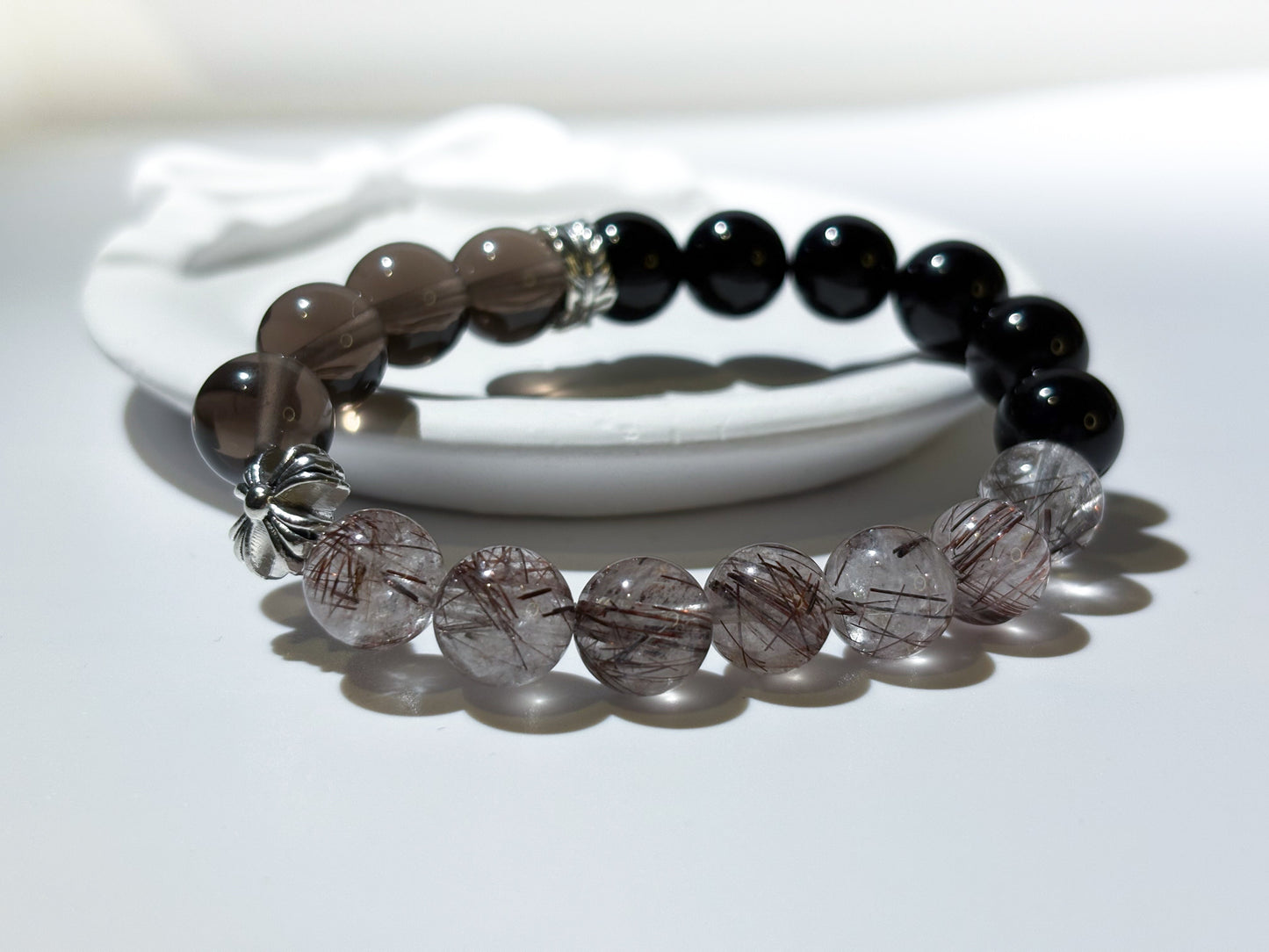 Obsidian, Red Ritualised Quartz & Ice Obsidian Bracelet Healing Set Chakra - Balancing Crystal Jewelry - Nura Crystal
