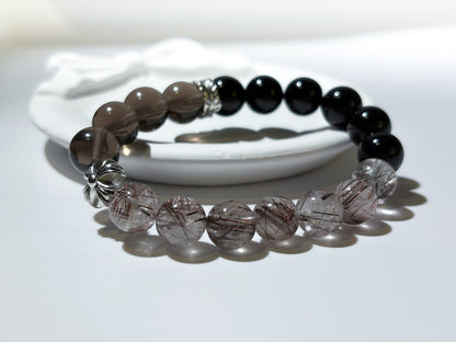 Obsidian, Red Ritualised Quartz & Ice Obsidian Bracelet Healing Set Chakra - Balancing Crystal Jewelry - Nura Crystal