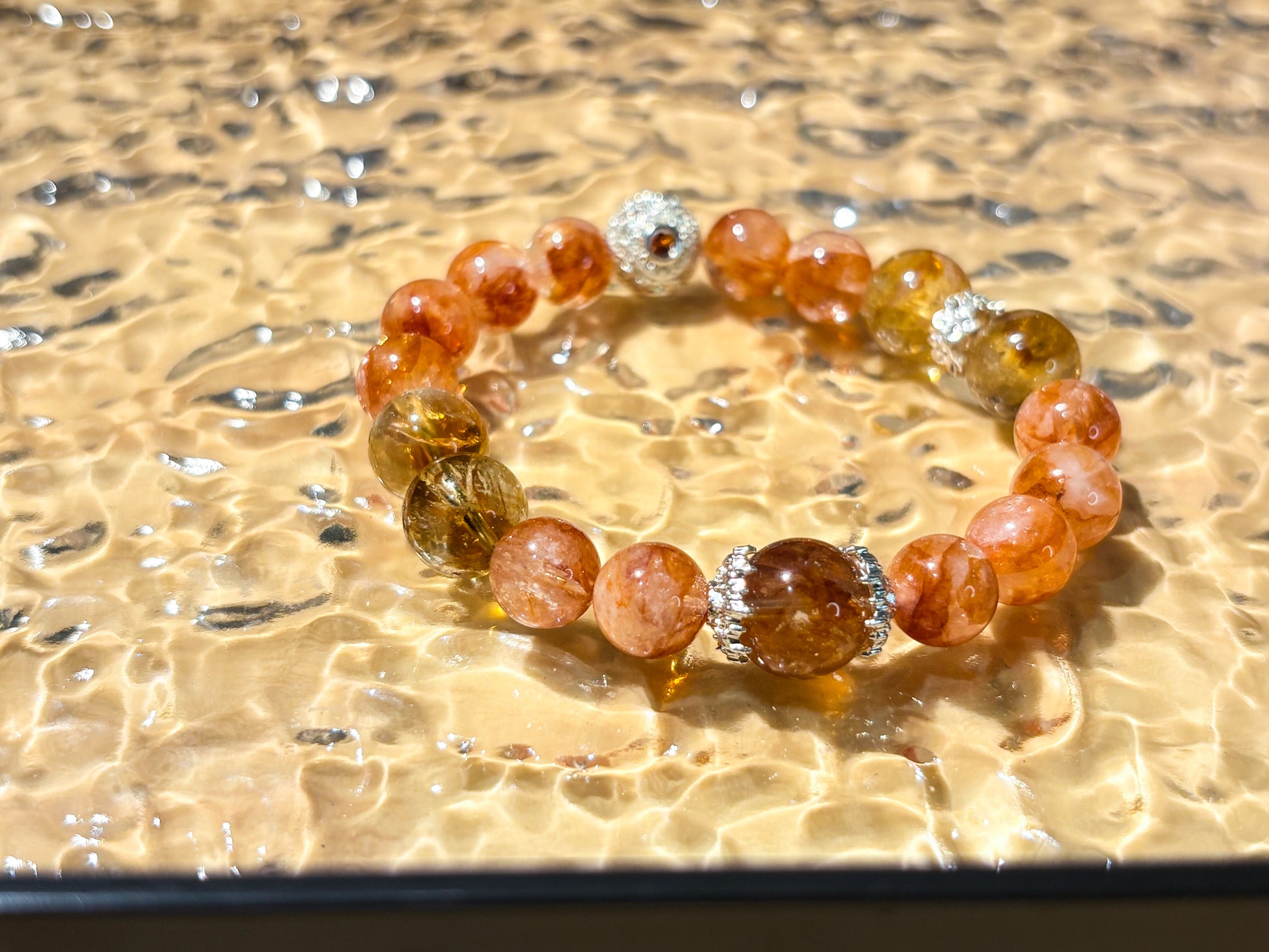 Orange Hematoid Quartz, Red Hematoid Quartz & Citrine Bracelet Healing Set Chakra - Balancing Crystal Jewelry - Nura Crystal