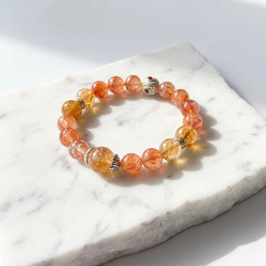Orange Hematoid Quartz, Red Hematoid Quartz & Citrine Bracelet Healing Set Chakra - Balancing Crystal Jewelry - Nura Crystal