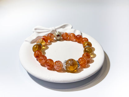 Orange Hematoid Quartz, Red Hematoid Quartz & Citrine Bracelet Healing Set Chakra - Balancing Crystal Jewelry - Nura Crystal