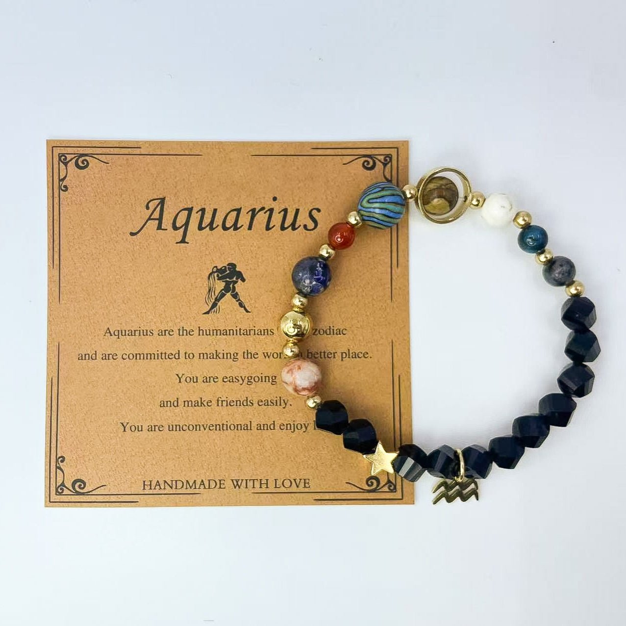 Planet Series - Aquarius Nature Stone Zodiac Bracelet - Nura Crystal
