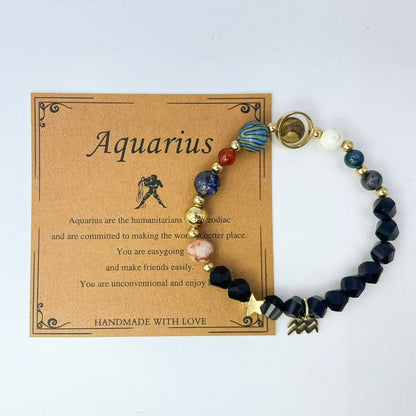 Planet Series - Aquarius Nature Stone Zodiac Bracelet - Nura Crystal