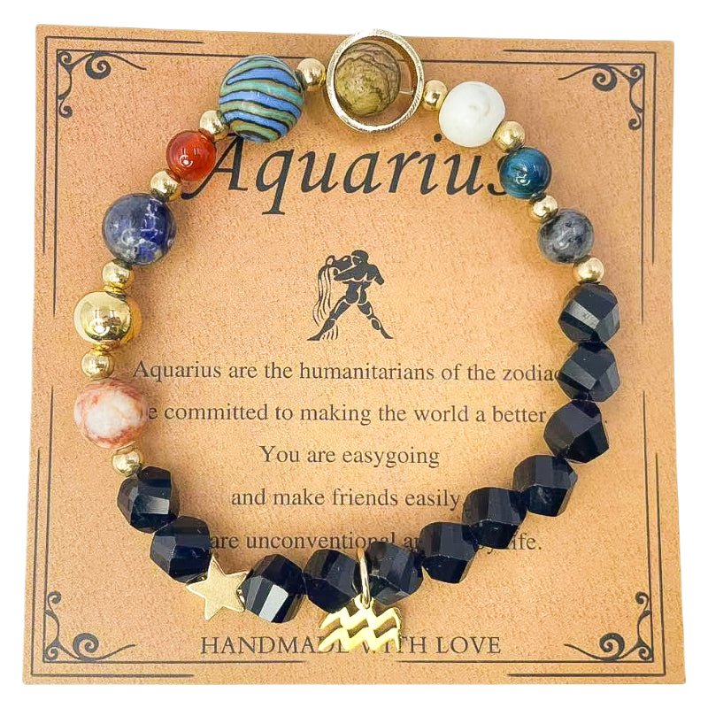 Planet Series - Aquarius Nature Stone Zodiac Bracelet - Nura Crystal