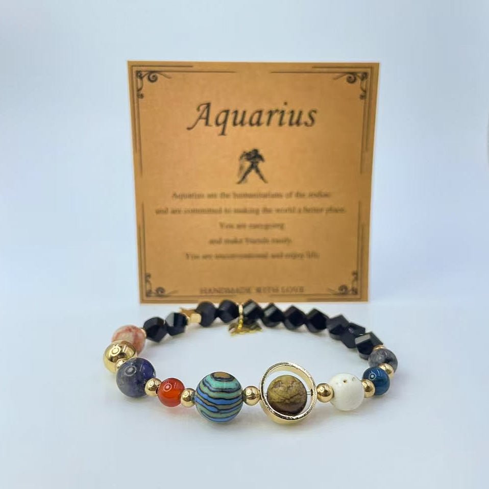 Planet Series - Aquarius Nature Stone Zodiac Bracelet - Nura Crystal