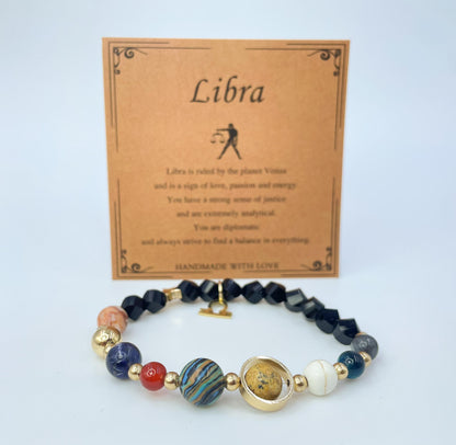 Planet Series - Libra Nature Stone Zodiac Bracelet - Nura Crystal